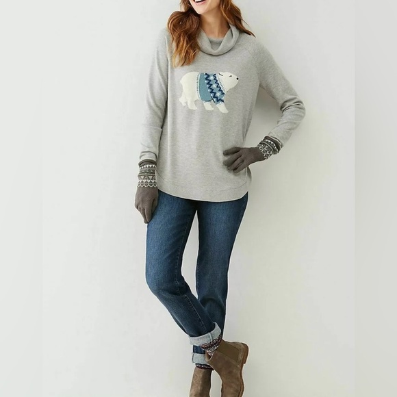 J. Jill Polar Bear Cowl Neck Sweater Gray Size Medium - Picture 2 of 15